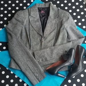 2B BEBE Tweed Blazer/Jacket with leather trim